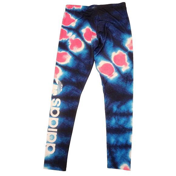 Adidas Tie Dye Leggings Logo - Size M Medium - bright iconic 70's Y2K athleisure - Picture 1 of 8